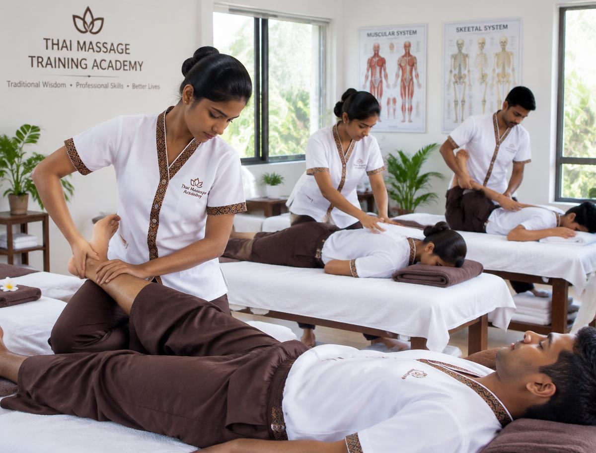 Students practising massage techniques at ISPAA